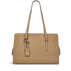 London Angel Lane Medium Zip Around Shoulder Handbag for Women, Made from Biscuit Brown Smooth Leather, Shoulder Bag with Slim Flat Shoulder Straps, Triple Compartment Bag with Internal Pockets