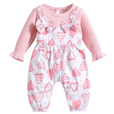 Newborn Baby Girl Clothes Ruffle Long Sleeve Romper Bodysuit Cotton Ribbed Bowknot Jumpsuit O