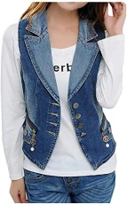 Women Casual Sleeveless Denim Vest Cropped Jean Waistcoat Jacket (UK 12, Blue)