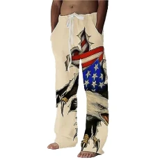 Men's American Flag Pajamas Pants Elastic Waist Drawstring Jogger Sweatpants Stretch Lounge Pants with Pockets