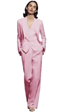 3 PC Women Suit for Work Professional Regular Fit Formal Suits Notch Lapel Business Suit Pink M