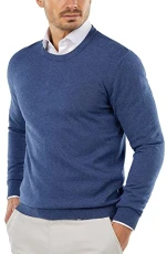 Men's Crew Neck Cotton Knitted Jumper Slim Fit Fine Knit Winter Jumper Sweater, navy blue,