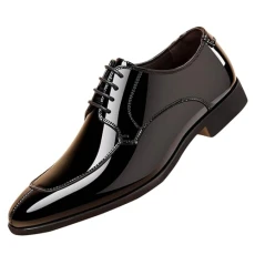 Men's Shoes Oxford Shoes Men Formal Brogues Shoes Patent Leather Lace Up Derby Classic Dress Shoes L