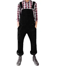 Unisex Denim Dungarees (XXL, Black)