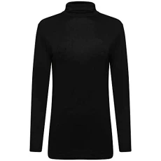 Ladies Basic Casual Long Sleeves Polo Neck Stretch Top Turtle Neck Jumper Size 8-26 Black