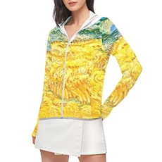 Van Gogh Wheat Field Long Sleeve Shirts for Women Soft Sun Protection Clothing Rural Style Suitable 