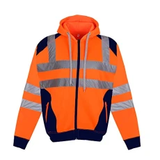 Hi Vis Viz Hoodie Zipper High Visibility Reflective Tape Band Work Fleece Safety Zip Hooded Top Jack