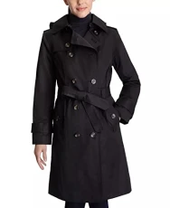 Women’s Hooded Double-Breasted Trench Coat Black Small, Black, Small