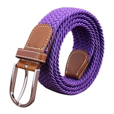 Unisex Canvas Elastic Fabric Woven Stretch Multicolored Braided Belts for Women Men Purple