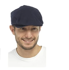 Unisex Lightweight Cotton Linen Summer Style Flat Cap (L/XL, Navy)