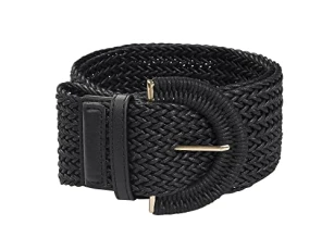 Womens Wide Woven Waist Belts Braided Belts for Dress Chunky Buckle Black 60-90cm/23.62-35