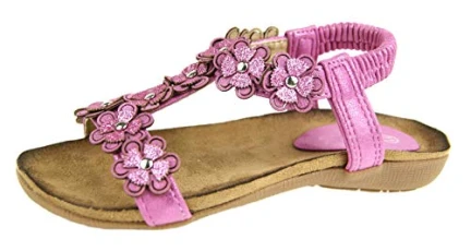 Girls Jewel Wedge Sandals Elastic Stretch Shoes Glitter Flowers Pink 12 UK Child