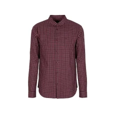 Men's Regular Fit Yard Dyed Cotton Plaid Long Sleeve Button Down Shirt, Bordeaux