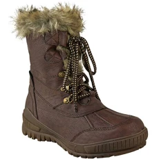 Ladies Womens Flat Warm Fur Lined Grip Sole Winter Snow Ankle Boots Shoes Size (UK 4, Brown Faux Lea