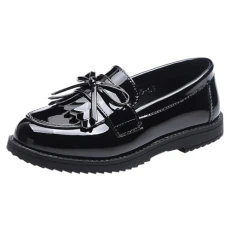 Girls' Slip On Loafers Flat Pumps Fringe Tassel School Shoes Black 6 UK