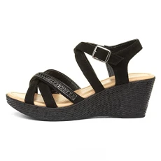 Sydney Womens Black Wedge Strappy Sandal - Size 6 UK - Black