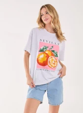 Orange Print Oversized T-shirt  - S-M  - GREY