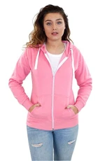 Ladies Hoodie Zip Up Plain Womens Sweatshirt Fleece Full Zipper Hooded Long Sleeve Zipped Top