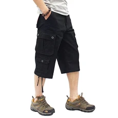 Mens Cargo Shorts Casual 3/4 Length Baggy Combat Trousers with Multi Pockets Hiking Shorts Three Qua