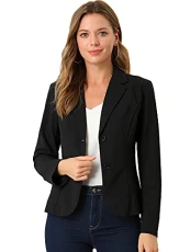 Women's Work Office Lapel Collar Stretch Jacket Suit Blazer Black 20