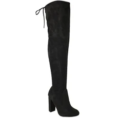 Womens Ladies Thigh High Boots Over The Knee Stretch Party Block Mid Heel Size Black Suede