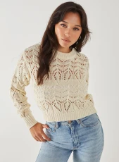 Pointelle Knit Crop Jumper  - S/M  - STONE