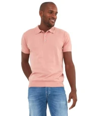 Men's Lightweight Cashmere Blend Knitted Short Sleeve Polo Shirt, Pink, L