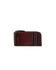 Nanns Contrast Detail RFID Blocking Leather Zip Around Coin Card Holder Wallet Pouch in Burgundy and