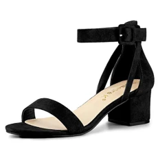 Women's Ankle Strap Block Low Heeled Sandals Black 5.5 UK/Label Size 7.5 US