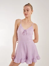 DItsy Floral Playsuit With Frill Detail  - 14  - Lilac