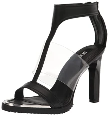 Women's Strappy Clear Wide Strap Open Toe Heel Heeled Sandal, Black, 4.5 UK