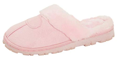 Womens Fleece Lined Slip On Mule Slippers Strong Sole Pink Small