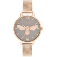 Lucky Bee Grey + Rose Gold Mesh Watch