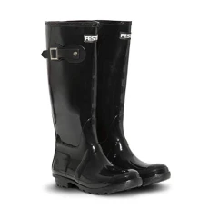 Womens Ladies Black Patent Rubber Wellington Wellie Boots Fully Lined Festival Equestrian Gardening 