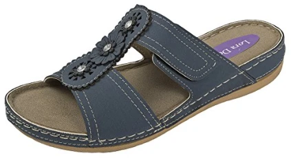 Womens Low Wedge Comfort Sandals Dark Blue UK 6