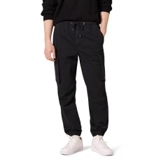 Men's Drawstring-Waist, Regular-fit, Cargo Jogging Bottoms, Black, XS