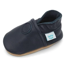 Dotty Fish Soft Leather Baby Shoes. Toddler Shoes. Non-Slip Suede Soles. Boys and Girls. Smart Navy