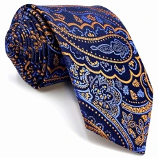 Shlax&Wing Slim Tie Mens Necktie Skinny Navy Orange Geometric Silk 2.36"