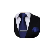 Navy Blue Tie Mens Tie and Pocket Square Set With Tie Clip Solid Color Ties For Men Wedding Formal N