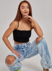 Gathered Bengaline Crop Top  - S  - Black