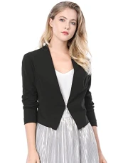 Women's Saint Patrick's Day Cropped Blazer Official Open Front Collarless Suit Blazers, Black, 12