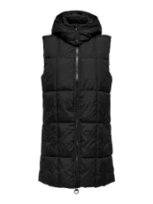 JDY Long Women's Quilted Sleeveless Puffer Vest with Hood JDYDAISY, Colours:Black, Size:S