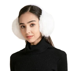 Womens Girls Winter Fashion Adjustable Faux Fur EarMuffs Ear Warmers(Large White)