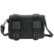 Women's Studded Skull Crossbody Shoulder Bag Punk Gothic Studs PU Handbag - Danica