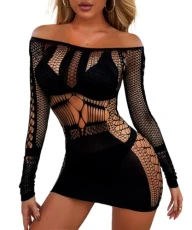 Womens Lingerie Set Fishnet Babydoll Bodysuit Sexy Nightwearr Sleepwear Nightdress(Black ZJQ,one size)