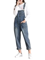 Womens Dungarees Jumpsuit Retro Overalls Loose Playsuit Sleeveless Baggy Trousers Long Pants Casual 