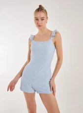 Back Detail Broderie Playsuit  - 6  - Blue