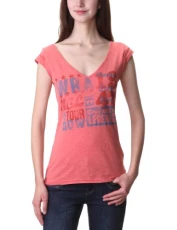 Women's V-Neck Short Sleeve T-Shirt - Pink - XS