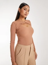 Twist Letterbox Long Sleeve Body  - 10  - Camel