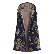 Borg Fleece Women Ladies Long Gilet Floral Women Body Warmer Open Front Womens Waistcoat Hooded Slee